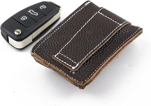 Car Key Pouch, Genuine Leather Car Key Fob Key Ring, Belt Loop - Brown in Kuwait