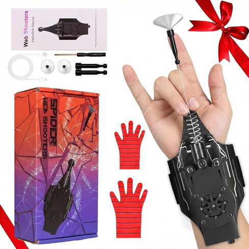 Spider Web Shooter with Gloves, 8 FT Real Web Launcher String Shooters Toy for Kids, Cool Gadget Wrist String Shooter for Superhero Role-Play(Black) in Kuwait