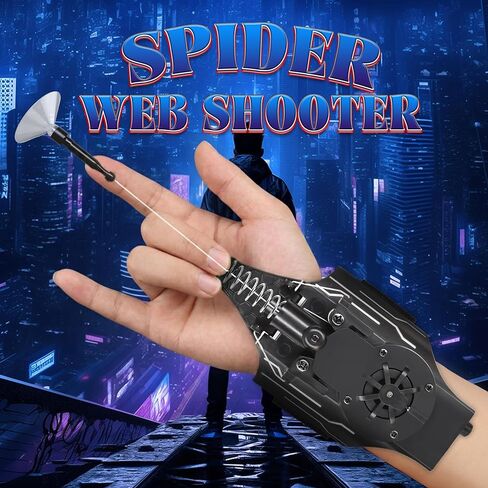 Spider Web Shooter with Gloves, 8 FT Real Web Launcher String Shooters Toy for Kids, Cool Gadget Wrist String Shooter for Superhero Role-Play(Black) in Kuwait