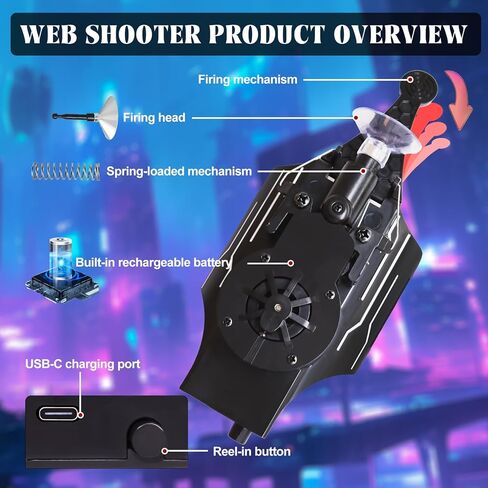 Spider Web Shooter with Gloves, 8 FT Real Web Launcher String Shooters Toy for Kids, Cool Gadget Wrist String Shooter for Superhero Role-Play(Black) in Kuwait