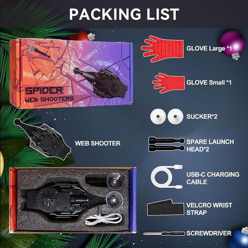 Spider Web Shooter with Gloves, 8 FT Real Web Launcher String Shooters Toy for Kids, Cool Gadget Wrist String Shooter for Superhero Role-Play(Black) in Kuwait