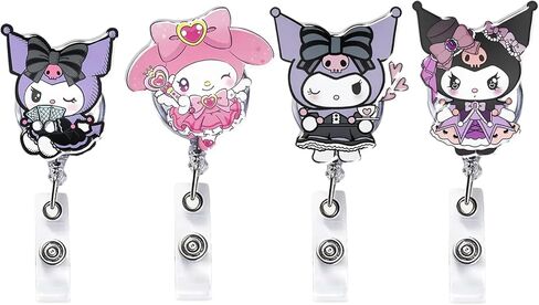 4 قطع من حاملات بكرات الشارات القابلة للسحب على شكل رسوم كرتونية لطيفة - حاملات شارات الهوية بمشبك مع حلقة مفاتيح وامتداد سلك 24 بوصة - ممرضة الحيوانات الممتعة وبكرات شارات المكتب للمعلمين والطلاب والمهنيين in Kuwait