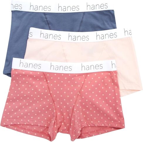 Hanes Women's Cotton Blend Boxer Brief Panty - 3 Pack, 45UOBB, Black/Nightfire/Bloom, L in Saudi Arabia