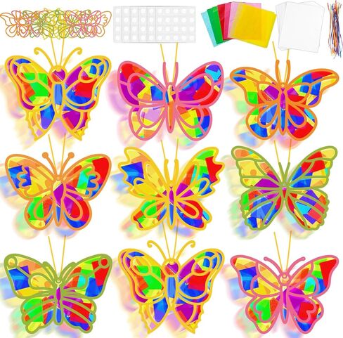Lonfliness 30Pcs Halloween Suncatcher Kit Halloween Window Art DIY Suncatcher Crafts for Kids Spider Web Sun Catcher Craft Stained Glass Effect Tissue Paper Halloween Party Favors Kids Classroom Decor in Kuwait