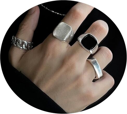 4 Pcs Stainless Steel Vintage Signet Ring Pinky Chunky Ring silver Rings Set for men in Saudi Arabia