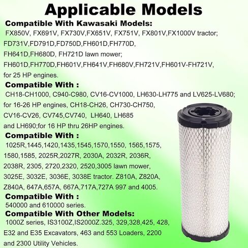 11013-7045&11013-7044 Inner&Outer Air Filter Kit Compatible with Kawasaki 11013-7019 11013-7020 AF25552 AF25551 FX850V ;Compatible with Kohler 2508301-S M131802 M131803 P821575 P822858(2 Pack) in Kuwait