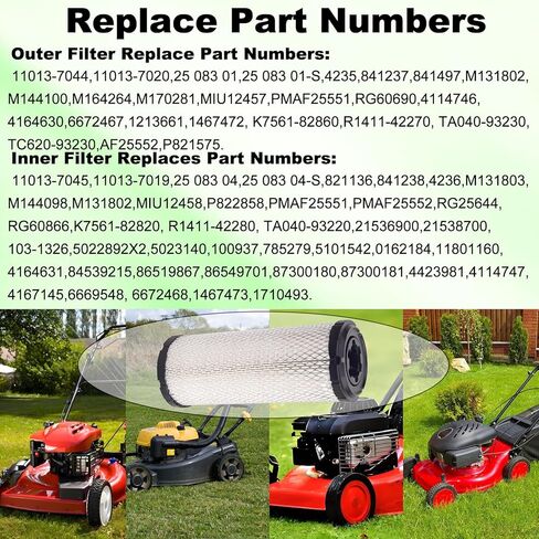 11013-7045&11013-7044 Inner&Outer Air Filter Kit Compatible with Kawasaki 11013-7019 11013-7020 AF25552 AF25551 FX850V ;Compatible with Kohler 2508301-S M131802 M131803 P821575 P822858(2 Pack) in Kuwait