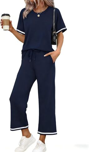 Women's Short Sleeve Lounge Set Two Piece Sets Casual Summer Travel Vacation Outfits in Saudi Arabia