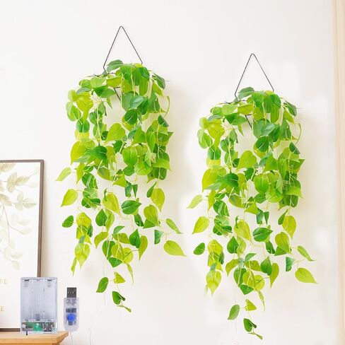 نباتات معلقة وهمية مقاس 41 بوصة مع أضواء اللبلاب الاصطناعي لديكور المنزل في غرفة النوم، شماعة نباتية مع نباتات مزيفة من الكروم المزيفة لسقف الحائط وغرفة النوم والمطبخ والمكتب الداخلي - عبوة من قطعتين in Kuwait