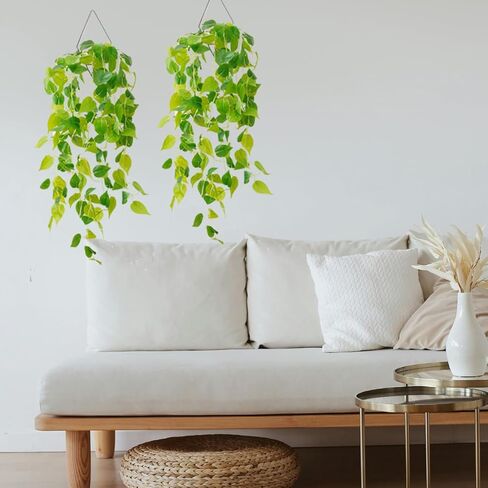 نباتات معلقة وهمية مقاس 41 بوصة مع أضواء اللبلاب الاصطناعي لديكور المنزل في غرفة النوم، شماعة نباتية مع نباتات مزيفة من الكروم المزيفة لسقف الحائط وغرفة النوم والمطبخ والمكتب الداخلي - عبوة من قطعتين in Kuwait