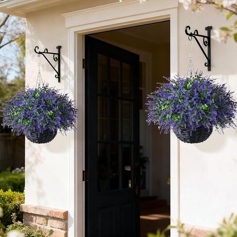 سلة معلقة من الأوكالبتوس واللافندر الاصطناعي (قطعتان) - مجموعة نباتات معلقة وهمية واقعية، أوراق الأوكالبتوس الصناعية في الهواء الطلق لديكور الشرفة في المزرعة | الربيع والصيف، كل موسم in Kuwait