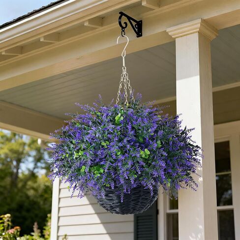 سلة معلقة من الأوكالبتوس واللافندر الاصطناعي (قطعتان) - مجموعة نباتات معلقة وهمية واقعية، أوراق الأوكالبتوس الصناعية في الهواء الطلق لديكور الشرفة في المزرعة | الربيع والصيف، كل موسم in Kuwait