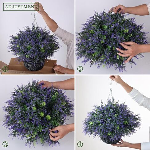 سلة معلقة من الأوكالبتوس واللافندر الاصطناعي (قطعتان) - مجموعة نباتات معلقة وهمية واقعية، أوراق الأوكالبتوس الصناعية في الهواء الطلق لديكور الشرفة في المزرعة | الربيع والصيف، كل موسم in Kuwait