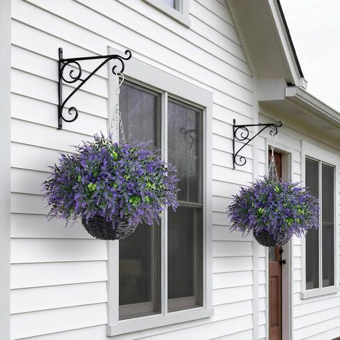 سلة معلقة من الأوكالبتوس واللافندر الاصطناعي (قطعتان) - مجموعة نباتات معلقة وهمية واقعية، أوراق الأوكالبتوس الصناعية في الهواء الطلق لديكور الشرفة في المزرعة | الربيع والصيف، كل موسم in Kuwait