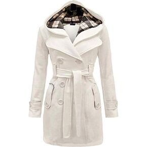 EFOFEI المرأة مقنعين عالية الخصر الخريف خندق معطف دافئ الصوف مزيج سترة العمل معطف البازلاء عادية in Kuwait