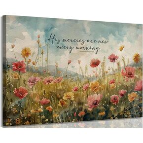 Christian Floral Canvas Wall Art Wildflowers Wall Decor Pictures Vintage Bible Verse Print Artwork Religious Beliefs Flowers Scripture Painting for Bedroom Living room Church Decoration 12x16in in Saudi Arabia