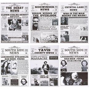Lyrrzn Vintage Horror Movie Newspaper Posters - 8.27x11.81 Inches (21x30cm) Set of 6 Unframed Canvas Paper Prints - Halloween Wall Decor & Table Display for Horror Movie Fans in Saudi Arabia