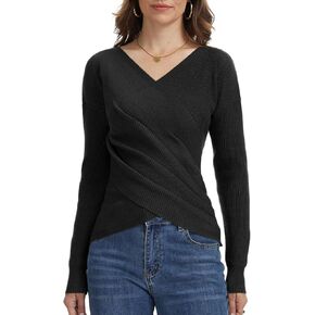 Wrap Criss Cross Sweater for Women, V Neck Ruched Pullover Off Shoulder Long Sleeve Fashion Fall Casual Tops in Saudi Arabia