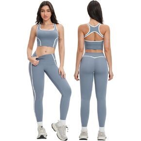 Women 2 Piece Workout Sets Backless Color Block Tank Tops Matching High Waist Active Leggings Yoga Outfits in Kuwait
