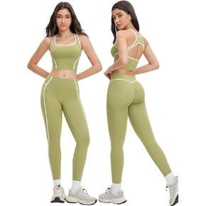 Women 2 Piece Workout Sets Backless Color Block Tank Tops Matching High Waist Active Leggings Yoga Outfits in Saudi Arabia