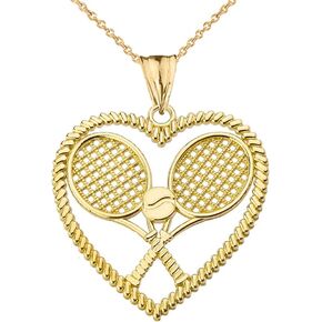 غرامة 14 ك الذهب الأصفر حب التنس على شكل قلب الرياضة سحر قلادة قلادة in Kuwait