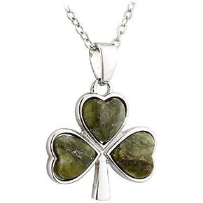 Rhodium Plated Connemara Marble Shamrock Pendant in Kuwait