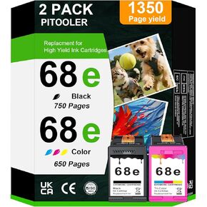 خراطيش حبر 68XL باللون الأسود والألوان البديلة لحبر HP 68 68e لطابعة Envy 6100e 6500e Series Invy 6100e 6552e 6555e 6558e 6155e 6152e (1 أسود، 1 لون) in Kuwait
