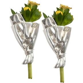 2Pcs Artful Alloy Flower Bouquet Vase Brooch - DIY Wearable Floral Lapel Pin for Women, Luxury Silver Clothing Accessory for Jacket Dress Coat, Perfect Prom Wedding Mother's Day Gift in Kuwait