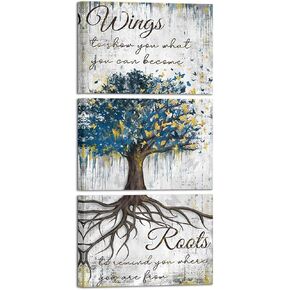 Conipit Vertical Tree of Life Canvas Wall Art Butterfly Tree Painting Inspirational Butterfly Quotes Wall Decor Rustic Tree Canvas (Blue White, 12''x16''x3) in Kuwait