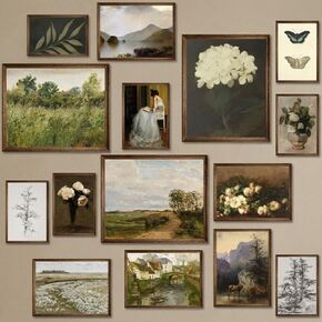 MAZUKO 15 Pcs Vintage Wall Art Decor, Vintage Posters for Room, Vintage Art Prints, Moody gallery wall art, Wall Print for Bedroom, Eclectic French Country Botanical Painting (UNFRAMED) in Saudi Arabia