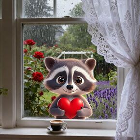 قطعة واحدة من ملصق نافذة الراكون اللطيف، ملصقات حيوانات مضحكة مزدوجة الجوانب للسيارات، ملصق نافذة عاشق الراكون لغرفة المزرعة والفصول الدراسية وغرفة الأطفال (الراكون الصديق) in Kuwait