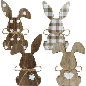 4 Pcs Wooden Bunny Easter Home Decor Spring Farmhouse Decorations - 6.3" Tall Rustic Natural Brown Wood Bunny Signs for Table Centerpiece Office Desk Mantel Shelf Decor in Kuwait