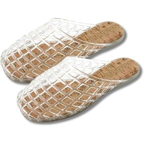 Women's Transparent Woven Jelly Slides with Cork Insole Hollow Mesh Mules Summer Fashion 2025 in Kuwait