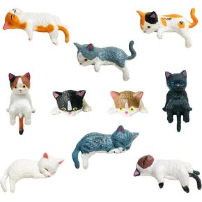 10 قطع تماثيل صغيرة للقطط - ديكور لطيف للقطط من الراتنج للوحة قيادة السيارة، المكتب، المنزل | منحوتة كيتي متينة ورائعة، زخارف مصغرة للقطط in Kuwait