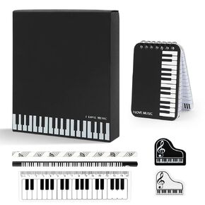 Winterworm 6 in 1 Musical Theme Stationery Set,Including 1 Memo Notepad 1 Piano Pattern Ruler 2 Music Notes Pencil and Eraser for Music Teachers Students School Study Gift in Saudi Arabia