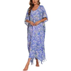 Beautybatik Women Hand Blocked Batik Rayon Caftan Kaftan Bali Loungewear Maxi Plus Size Long Dress XL to 4X in Kuwait
