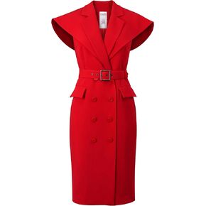 فستان بليزر نسائي من الفسكوز من CHIC STAR، أكمام قصيرة، صدر أمامي مزدوج مع أزرار، خصر بحزام مع إبزيم مربع in Kuwait