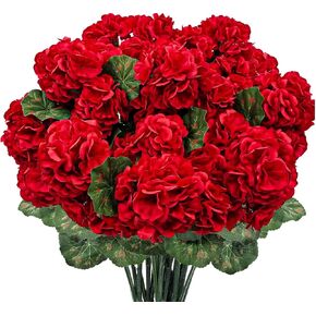 6 حزم من زهور إبرة الراعي الاصطناعية في الهواء الطلق، زهور إبرة الراعي الحريرية الواقعية زهور وهمية مقاومة للأشعة فوق البنفسجية ونباتات صناعية للشرفة والباب الأمامي وزارع الفناء والشرفة ديكور خارجي (أحمر) in Kuwait