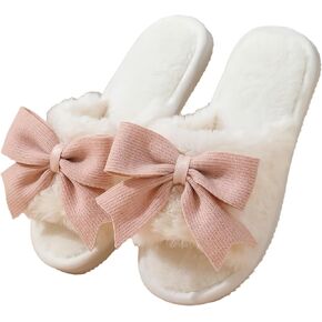 شبشب منزل نسائي ناعم من الفرو مع عقدة كبيرة من الإسفنج الذكي من القطيفة للاستخدام الداخلي والخارجي مع نعل مسطح مريح للسيدات in Kuwait