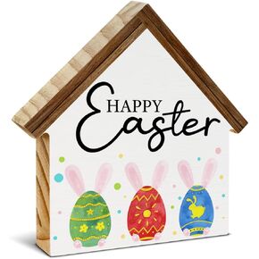 ديكور لافتة He is Risen، علامة كتلة خشبية على شكل منزل عيد الفصح، ديكور عيد الفصح المسيحي لرف طاولة المكتب، ديكورات دينية in Kuwait