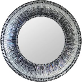 Kaleidoscope 24 Inch Wall Mirror, Luxe Multi-Colored Silver and Iridescent Charcoal Gray Glass Mosaic Framed Wall Mirror, Decorative Round Accent/Vanity Mirror (24" X 24") in Kuwait