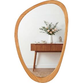 PERFNIQUE Asymmetrical Mirror, Irregular Wall Mirror, 30"x19" Tempered Glass Wood Framed Mirror for Mid Century Modern Decor, Decorative Mirrors for Bedroom, Living Room, Entryway, Vanity in Kuwait