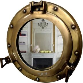 Antique Brass Porthole Mirror Aluminum Porthole 15" Wall Hanging Nautical Home Decor in Kuwait