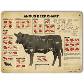 Vintage Angus Beef Butcher Guide Metal Sign - Kitchen Tin Poster, Rustic Farmhouse Meat Cuts Chart, Modern Culinary Wall Art for Chef 16x12 Inches in Saudi Arabia