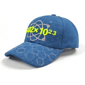 Chemistry Baseball Cap for Science Nerds - Avogadro's Number Embroidered Hat with Molecules, Atom & Lab Glassware Design, Adjustable Denim Cap Gift for Chemistry Teachers, Students, STEM Graduation in Saudi Arabia