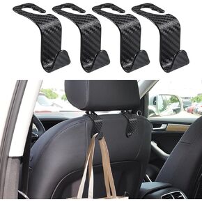 4PCS Car Seat Headrest Hook, Carbon Fiber Car Hook, Car Purse Hook, Back Seat Headrest Hanger, Universal Auto Car Back Seat Hook Organizer Car Interior Accessories for Handbag Purse Coat in Kuwait
