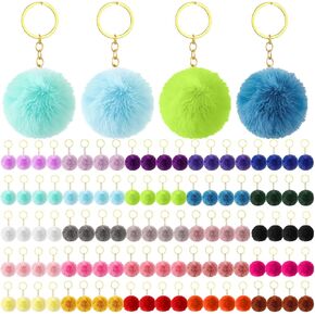 100 Pcs Colorful Pom Poms Keychain Bulk Pompoms Keychains Fuzzy Ball Keyring Thank You Gifts for Women Girls DIY (2.4 Inch) in Kuwait