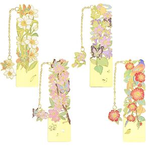 4 Pieces Metal Bookmarks with Chain, Butterfly Flower Theme Pretty Book Marks for Adults, Vintage-Inspired Set for Writers, Teens, Men and Women, Reading Accessories Gifts for Book Lovers (Style A) in Saudi Arabia