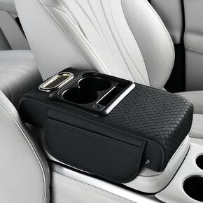 Car Armrest Box Mat - Multi-Functional Black Leather Center Console Cover Waterproof Height Enhancement Cushion with Storage Box Cup Tissue Phone Holder Card Pocket for Car Interior Accessory in Kuwait