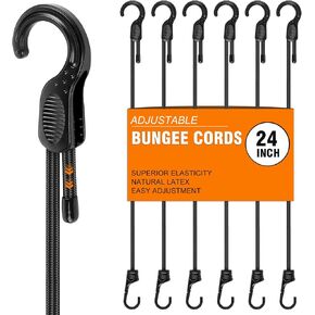 حبال بنجي قابلة للتعديل مع خطافات 24 بوصة، 6 قطع من أشرطة بنجي مرنة يمكن ضبطها بسهولة من 7 بوصة إلى 24 بوصة، حبال بنجي شديدة التحمل في الهواء الطلق لتأمين الأقمشة والخيام والأمتعة والبضائع والشاحنات والدراجات in Kuwait